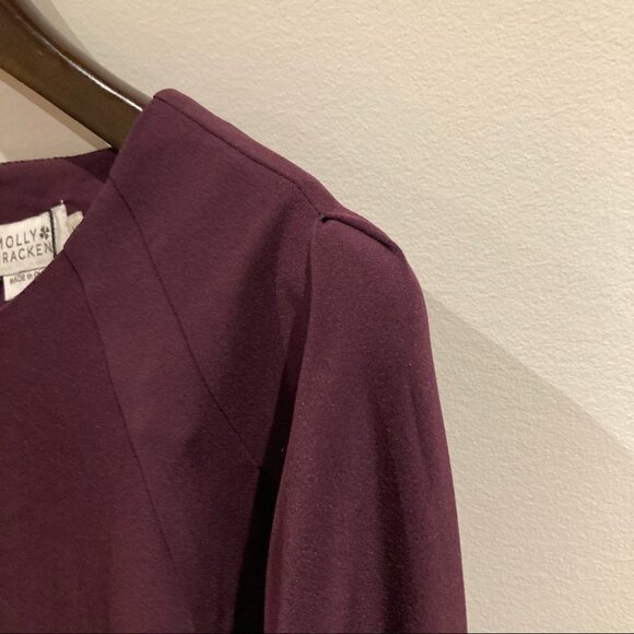 MOLLY BRACKEN Sz L Balloon Puffy Sleeve Pearl Button Midi Wine Colour Dress - Picture 4 of 9